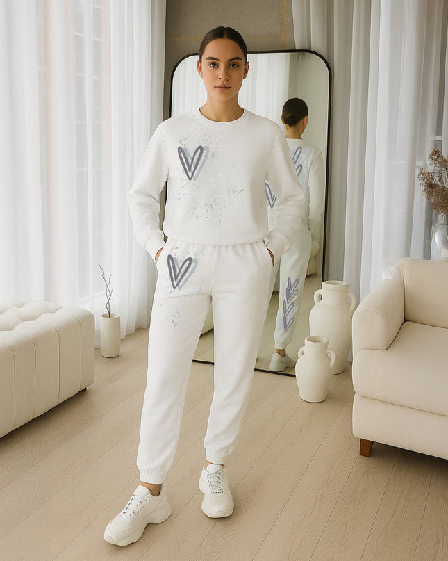 Grey Hearts Printed Sweatshirt Tracksuit Adult