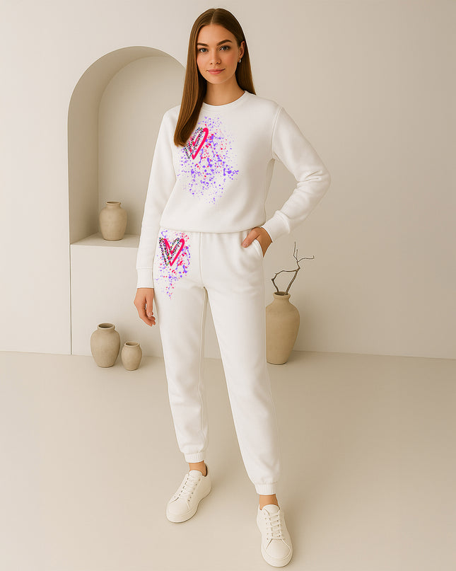 Bright Multicolour Leopard Print Hearts Printed Sweatshirt Tracksuit Adult