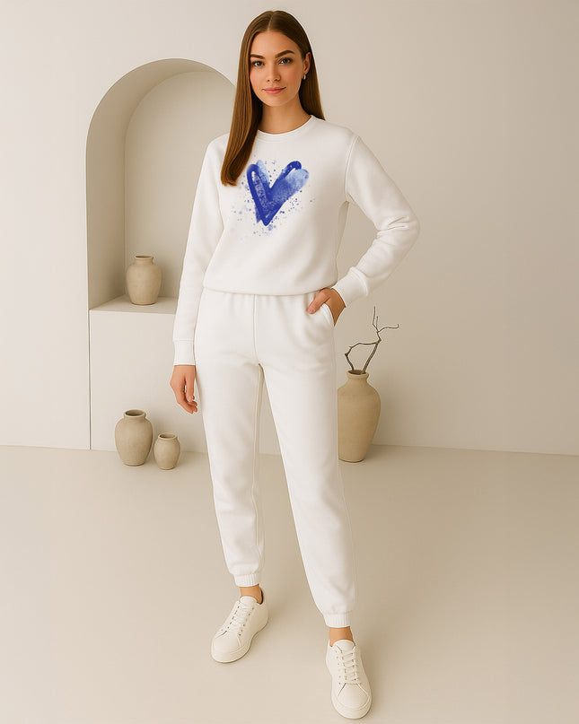 Blue Scattered Hearts Printed Sweatshirt Tracksuit Adult