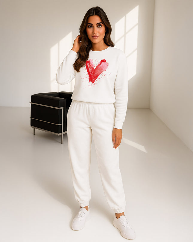 Red Scattered Hearts Printed Sweatshirt Tracksuit Adult