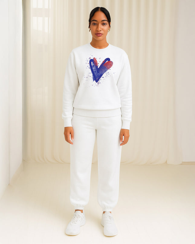 Blue/Red Scattered Hearts Printed Sweatshirt Tracksuit Adult