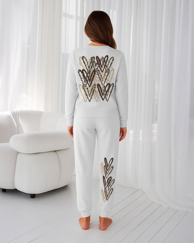Leopard Print Hearts Printed Sweatshirt Tracksuit Adult