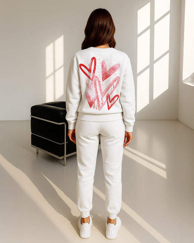 Red Scattered Hearts Printed Sweatshirt Tracksuit Adult