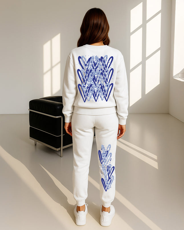 Blue Zig Zag Hearts Printed Sweatshirt Tracksuit Adult