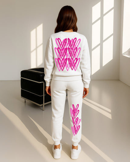 Hot Pink Hearts Printed Sweatshirt Tracksuit Adult