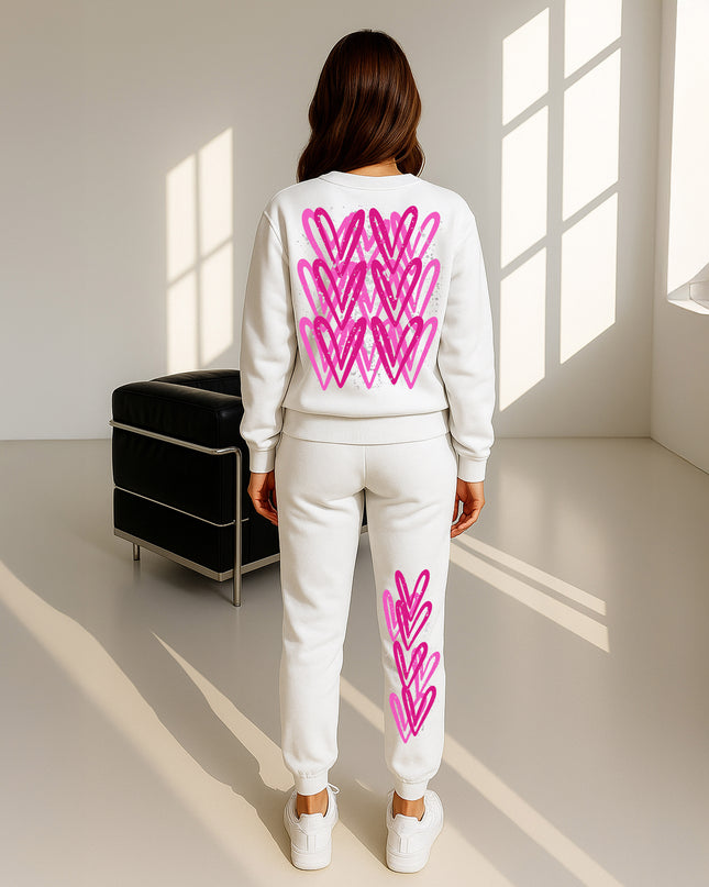 Hot Pink Hearts Printed Sweatshirt Tracksuit Adult