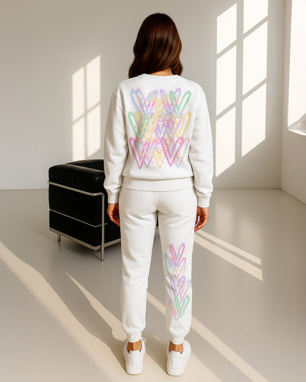 Pastel Leopard Print Hearts Printed Sweatshirt Tracksuit Adult