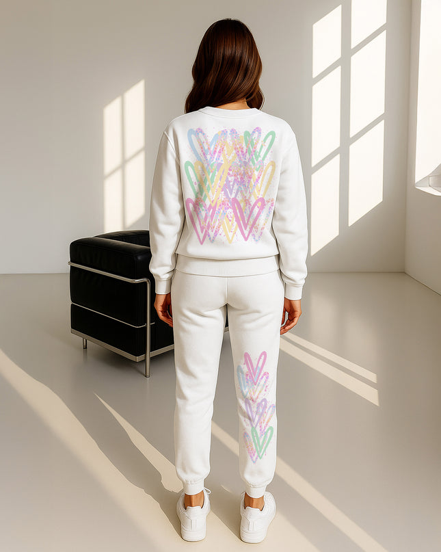 Pastel Leopard Print Hearts Printed Sweatshirt Tracksuit Adult