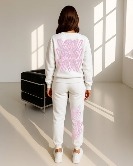 Pastel Zig Zag Hearts Printed Sweatshirt Tracksuit Adult