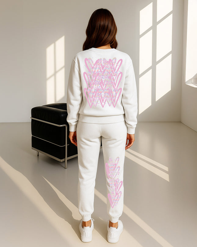 Pastel Zig Zag Hearts Printed Sweatshirt Tracksuit Adult