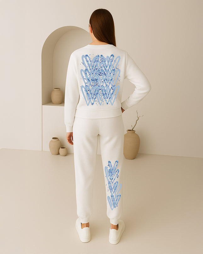 Light Blue Zig Zag Hearts Printed Sweatshirt Tracksuit Adult