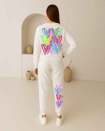 Bright Multicolour Leopard Print Hearts Printed Sweatshirt Tracksuit Adult