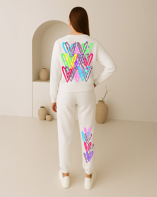 Bright Multicolour Leopard Print Hearts Printed Sweatshirt Tracksuit Adult