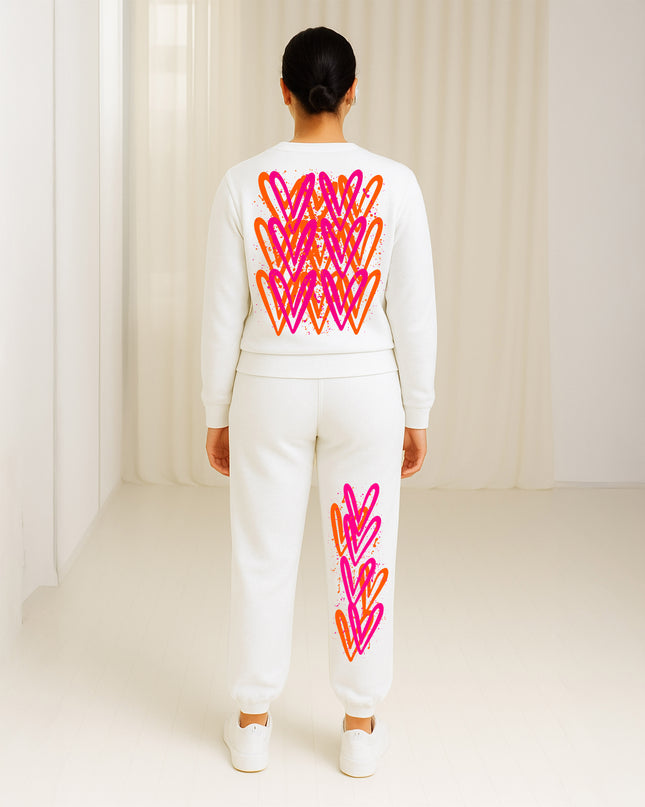 Neon Pink & Orange Hearts Printed Sweatshirt Tracksuit Adult