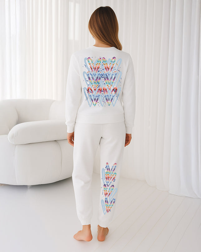 Multi Colour Zig Zag Hearts Printed Sweatshirt Tracksuit Adult