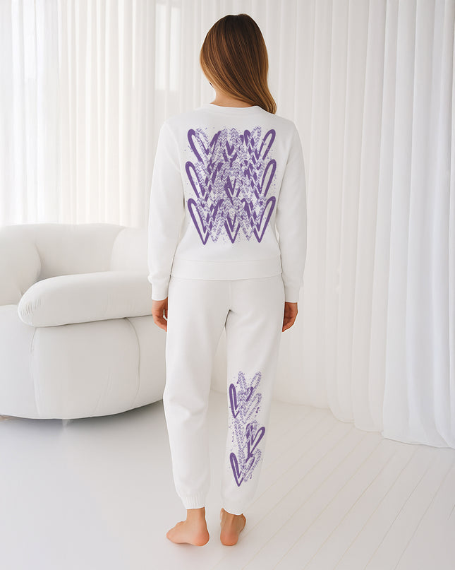 Lilac Zig Zag Hearts Printed Sweatshirt Tracksuit Adult