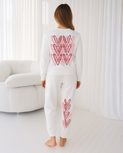 Coral Zig Zag Hearts Printed Sweatshirt Tracksuit Adult