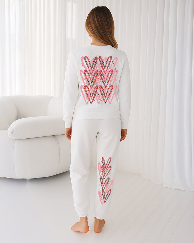 Coral Zig Zag Hearts Printed Sweatshirt Tracksuit Adult