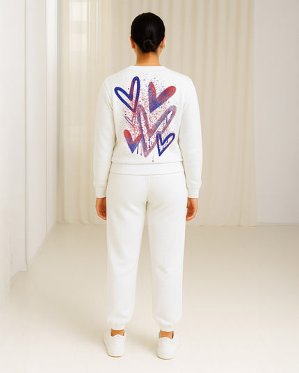 Blue/Red Scattered Hearts Printed Sweatshirt Tracksuit Adult