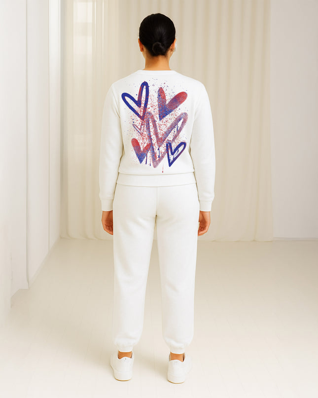 Blue/Red Scattered Hearts Printed Sweatshirt Tracksuit Adult