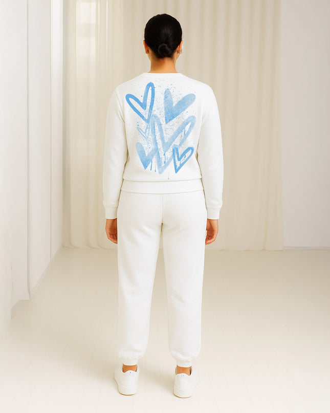 Blue Scattered Hearts Printed Sweatshirt Tracksuit Adult