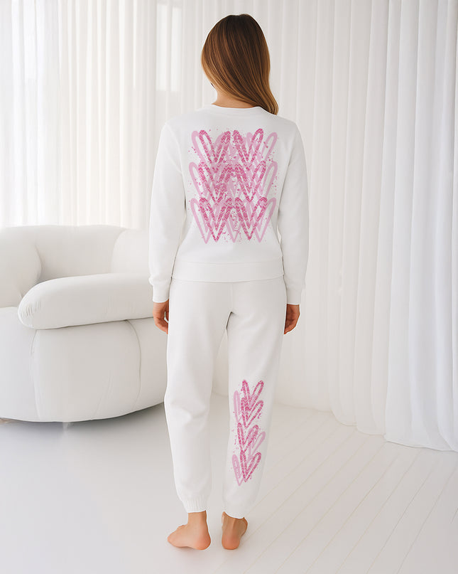Pink Zig Zag Hearts Printed Sweatshirt Tracksuit Adult