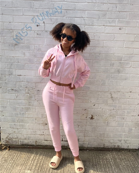 Kids Cropped Zip Up Tracksuit Light Pink