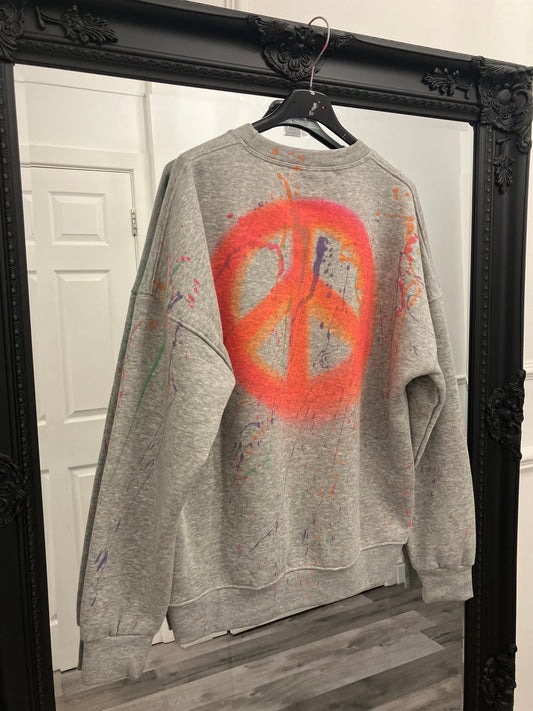 Neon Peace Grey Sprayed Sweatshirt