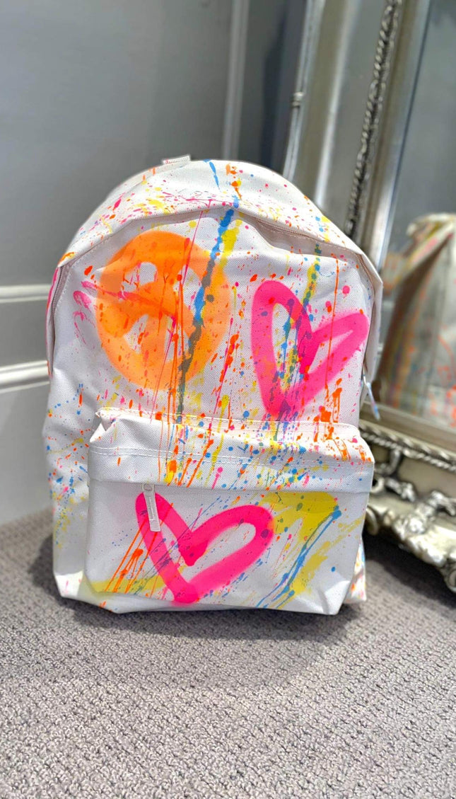 Peace/Heart Sprayed Backpack Pink, Orange