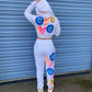 Evil Eye/Smiley Cropped Zip Hooded Tracksuit White