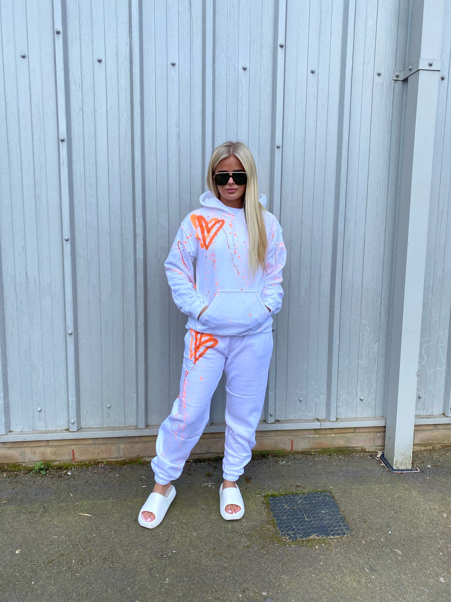 Orange Heart Sprayed Hooded Tracksuit