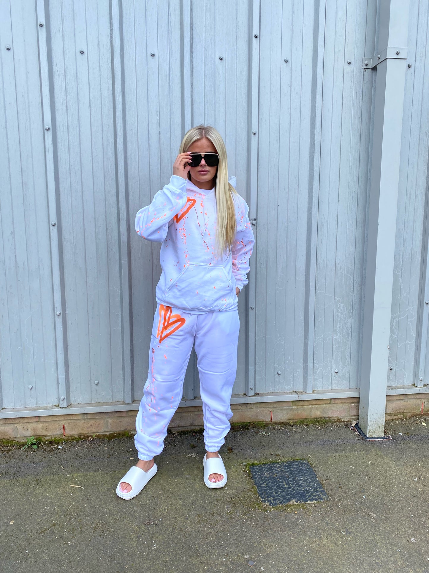 Orange Heart Sprayed Hooded Tracksuit