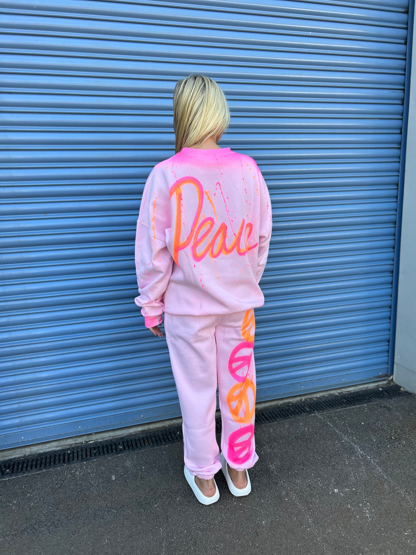 Pink Neon Peace Sprayed Sweatshirt Tracksuit