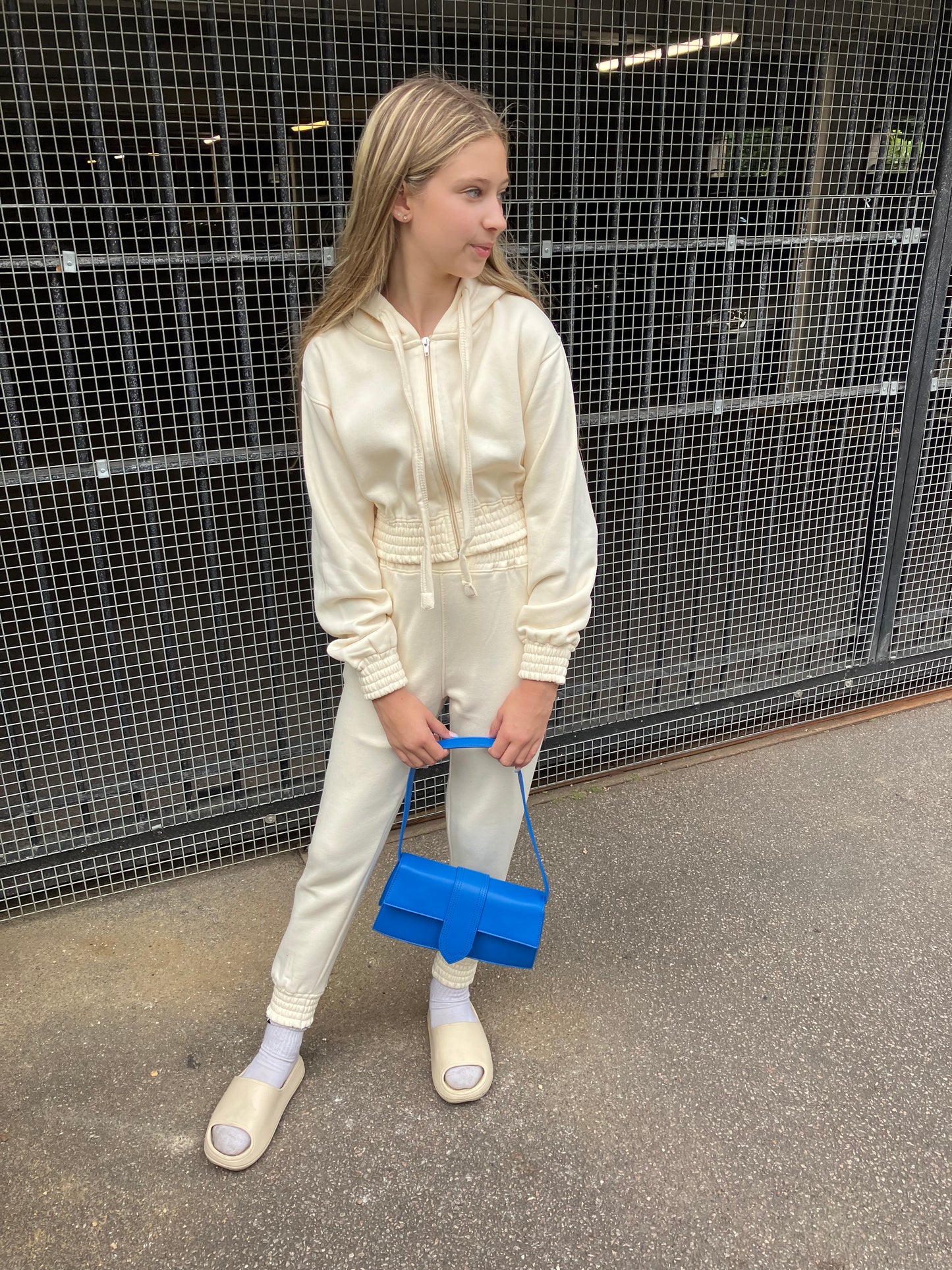 Kids Cropped Zip Up Tracksuit Cream