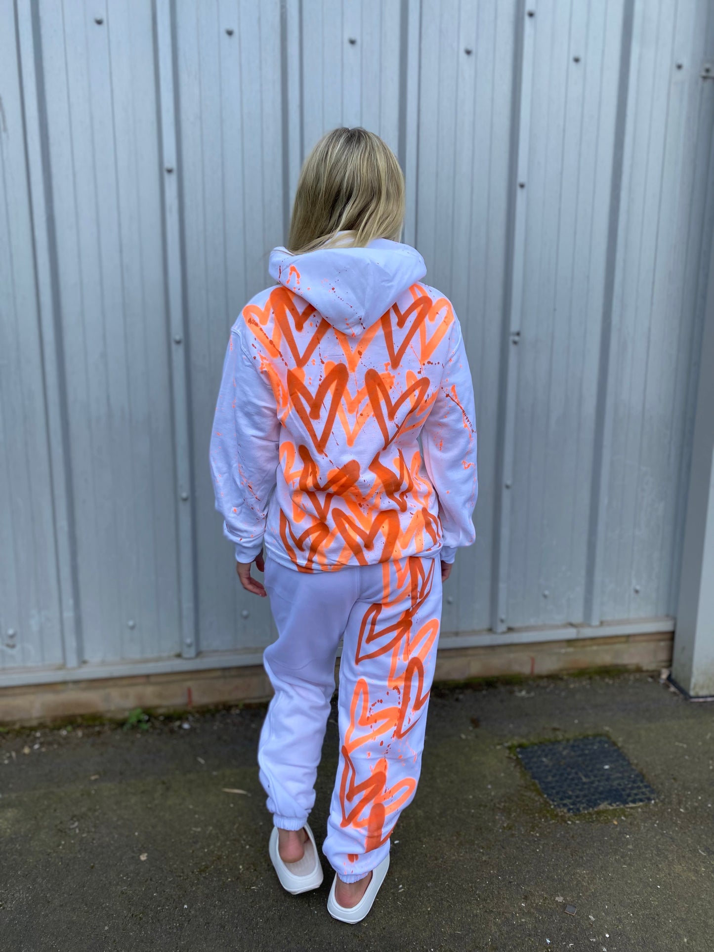 Orange Heart Sprayed Hooded Tracksuit