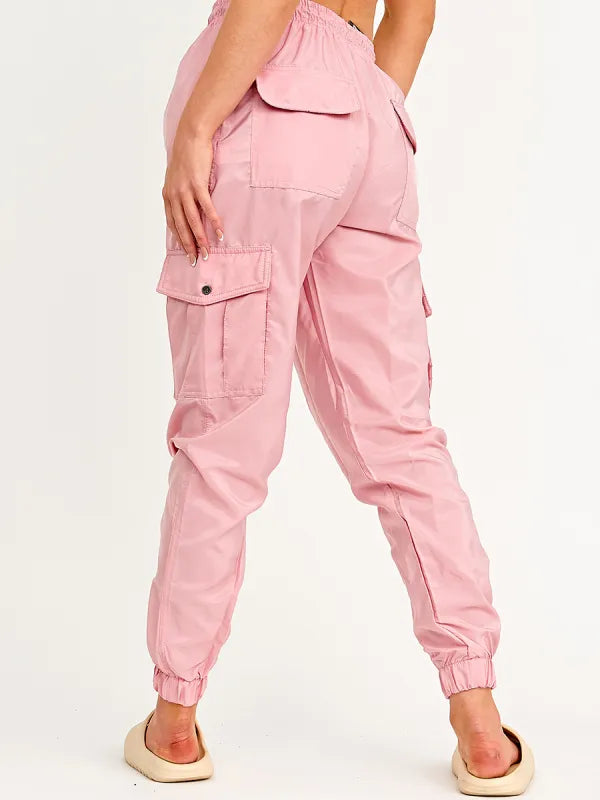 Lightweight Shell Cargo Trousers Pink