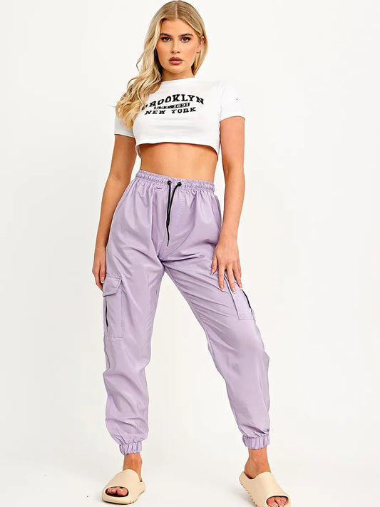 Lightweight Shell Cargo Trousers Lilac