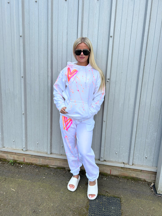 Neon Heart Sprayed Hooded White Tracksuit